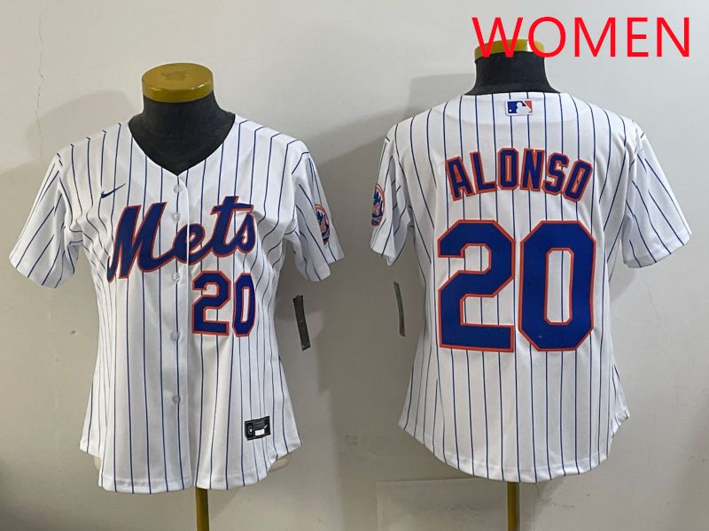 Women New York Mets #20 Alonso White Stripe Game 2025 Nike MLB Jersey style 7